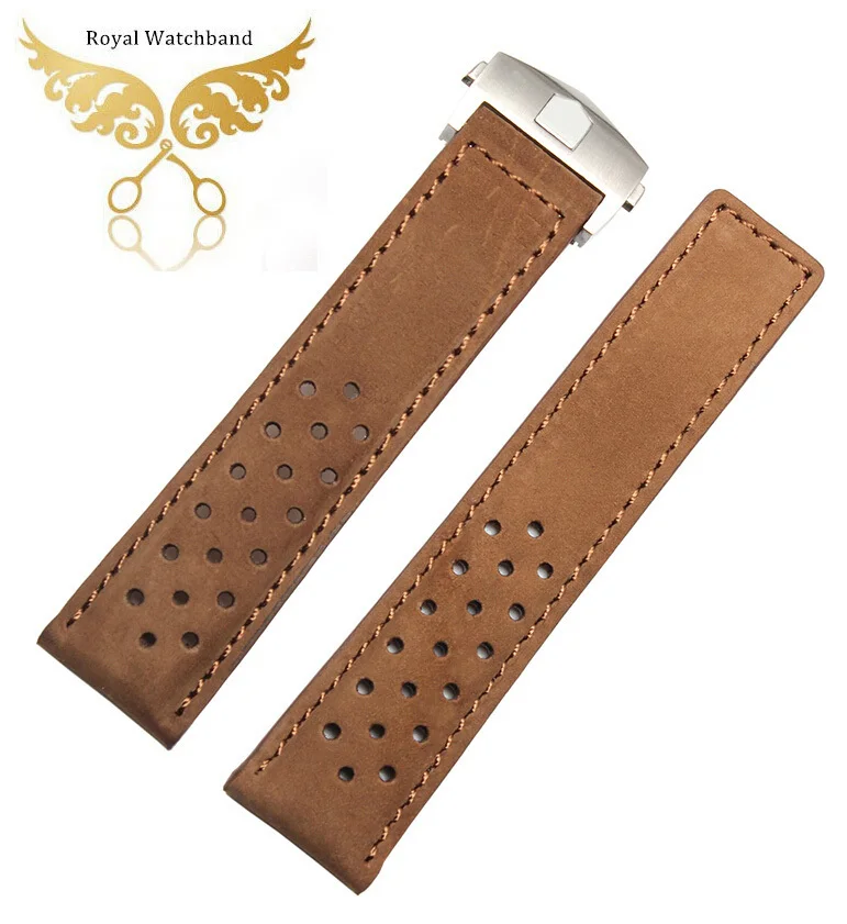 

Watch accessories 22mm Brown Genuine Leather Watch Band Starp Bracelets Silver Butterfly Stainless Steel Clasp Buckle