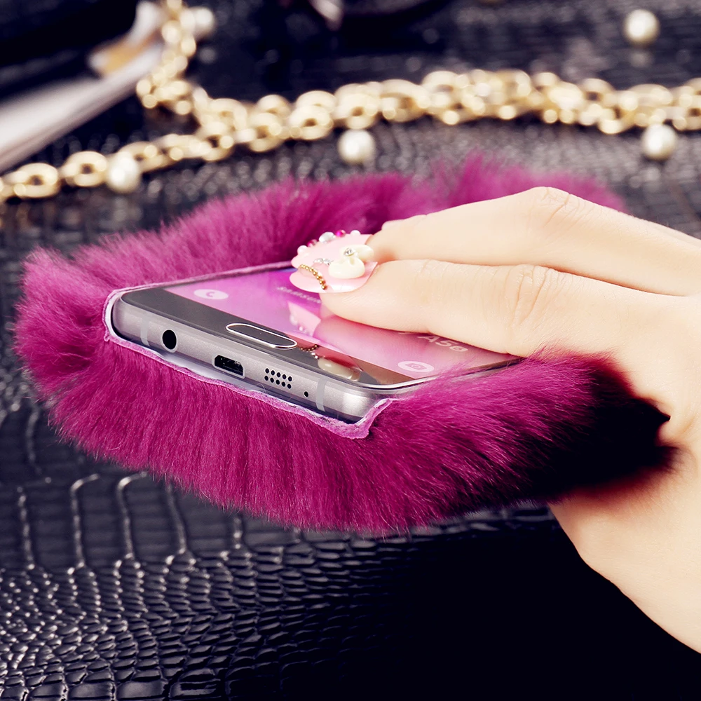 Модный меховой чехол FLOVEME для Samsung Galaxy S5 S6 S7 Edge мягкий из поликарбоната роскошный