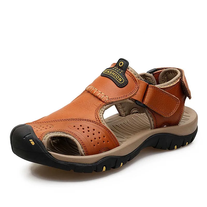 Летние брендовые босоножки из натуральной кожи туфли для Для мужчин светильник мягкая мужская повседневная обувь дышащая пляжная обувь качество прогулочные вьетнамки - Цвет: red brown