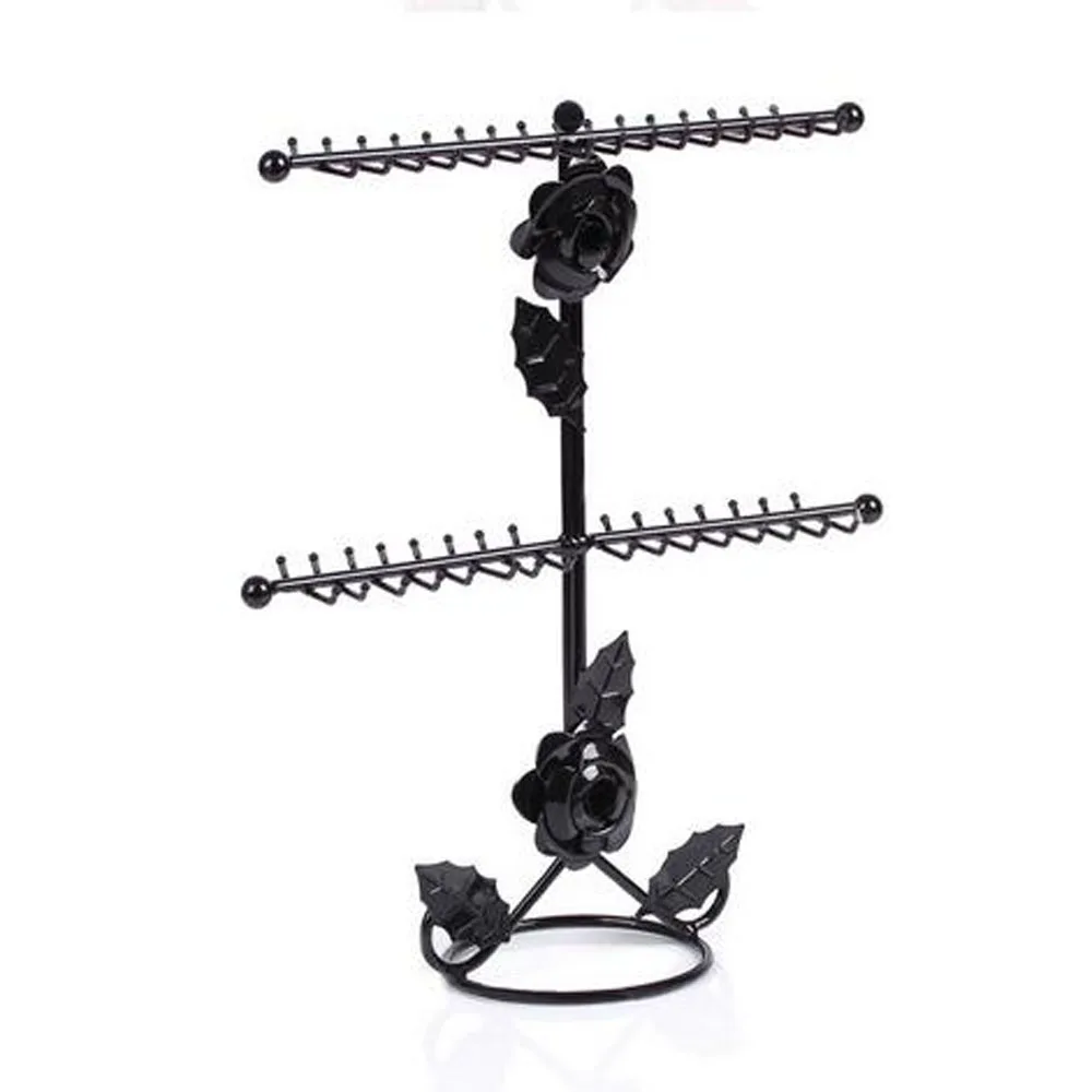 

XRHYY Double Level Jewelry Display Stand Rose Flower Jewelry Holder Stand Hook Vintage Elegant Necklace Bracelet Display Rack