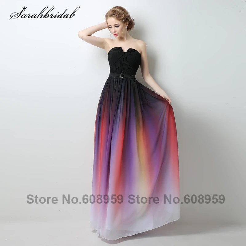 

Gradient Ramp Real Photo Evening Dresses 2016 New Fashion Sweetheart Backless Chiffon Long Formal Party Vestido De Festa SD231