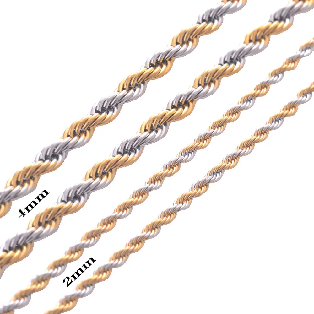 

Width 2mm and 4mm Stainless Steel Rope Chain Gold Necklace Statement Swag 316L Stainless Steel Twisted Necklace Gold Chain