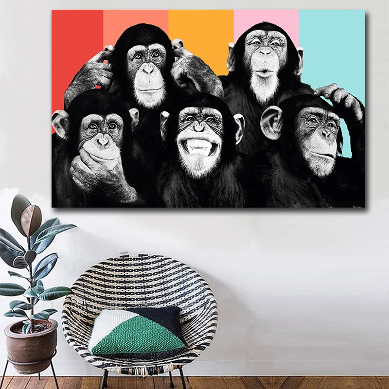 GOODECOR современный милые животные стены поп-арт забавные шимпанзе настенные панно для Гостиная Home Decor печатных выполненные