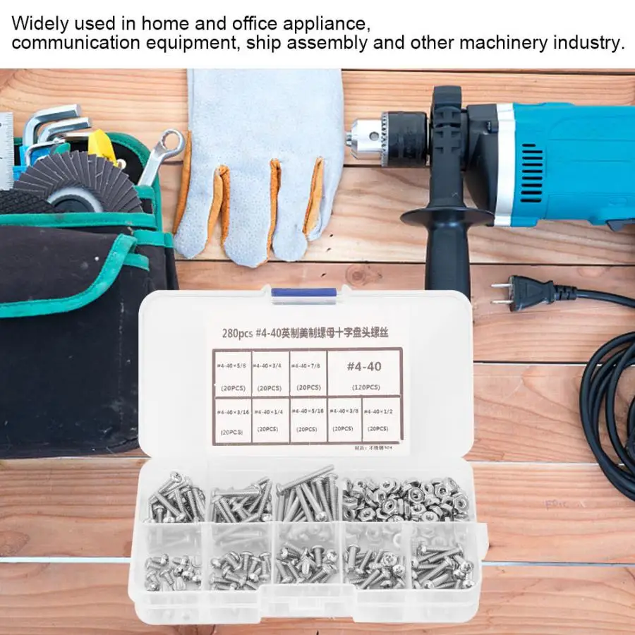 4-40 винты из нержавеющей стали гайки Болты Комплект сковороды шурупы гайки набор 280 шт/коробка