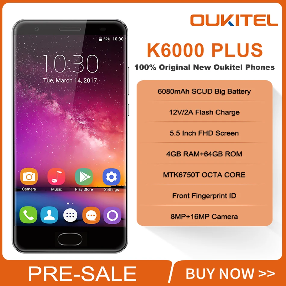 Оригинальный Oukitel K6000 плюс 6080 мАч 5 &quotмобильный телефон FHD Android 7 0 mt6750t восемь ядер 4G
