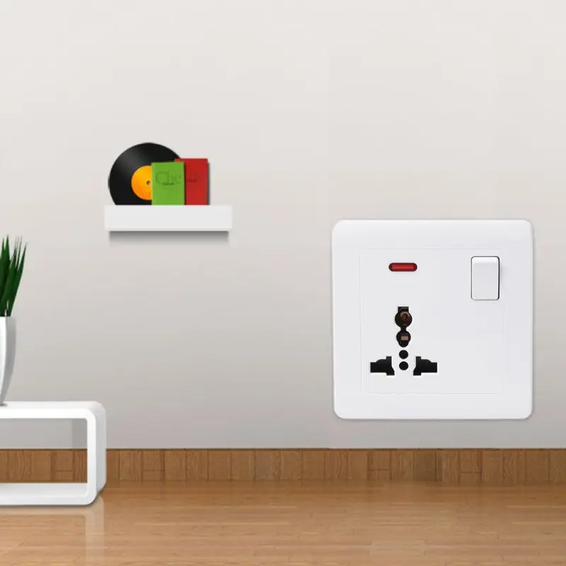 

Wall Socket Switch With LED Light 86 Mode Three Holes Power Outlet White Panel