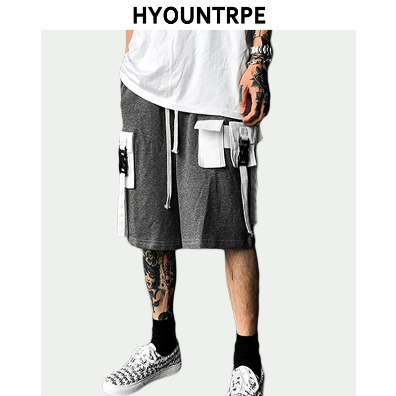 Для мужчин в стиле «хип-хоп», свободные шорты Повседневное сшитый карман спортивные шорты новые летние карго эластичная кулиска на талии шорты в уличном стиле