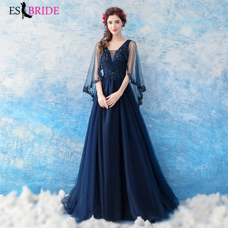 Royal Blue Evening Dresses Long 2019 Plus Size V-neck Sleeveless Wedding Guest Gown Backless Elegant Abito Da Cerimonia ES2258 Royal Blue Evening Dresses Long 2019 Plus Size V-neck Sleeveless Wedding Guest Gown Backless Elegant Abito Da Cerimonia ES2258