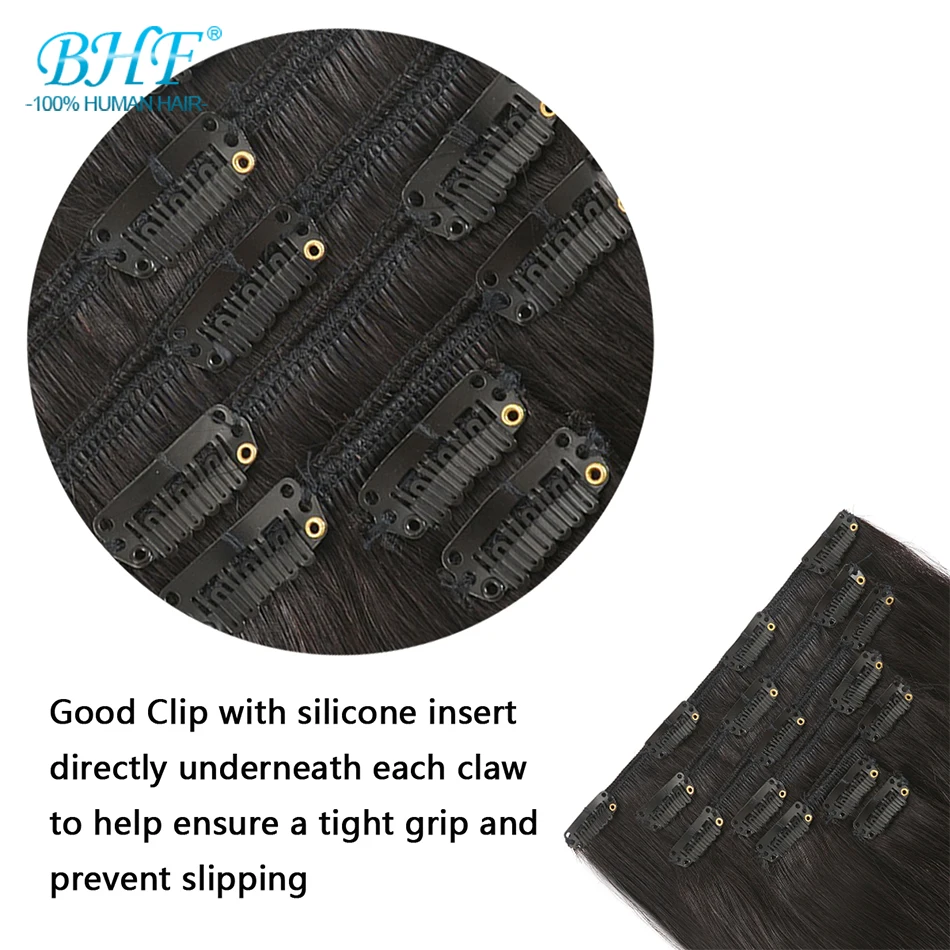 BHF Clip In Human Hair Extensions 100G 140G 160G 200G Machine Made Remy 100% European Straight Natural Hair Clip ins