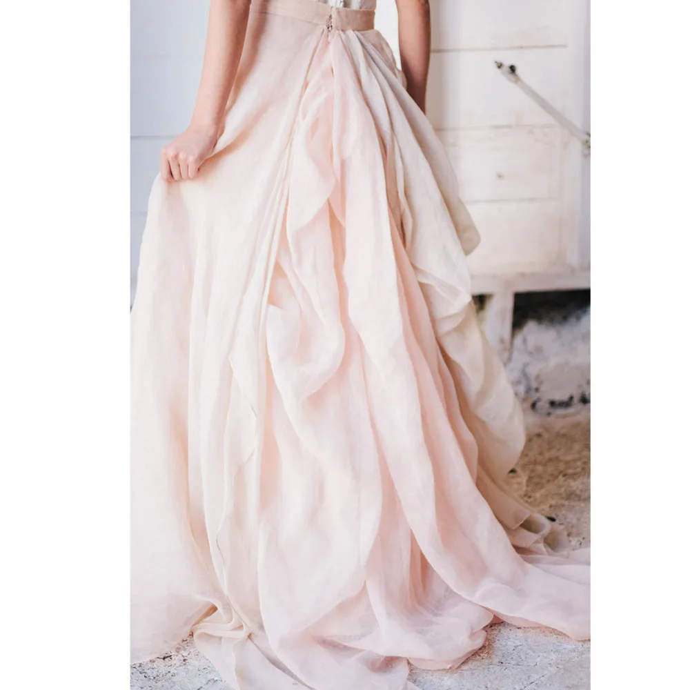 

Handmade Blush Pink Chiffon Long Ruffles Skirts For Pretty Bridal Custom Made Zipper Pleated Floor Length Female Skirt 2018