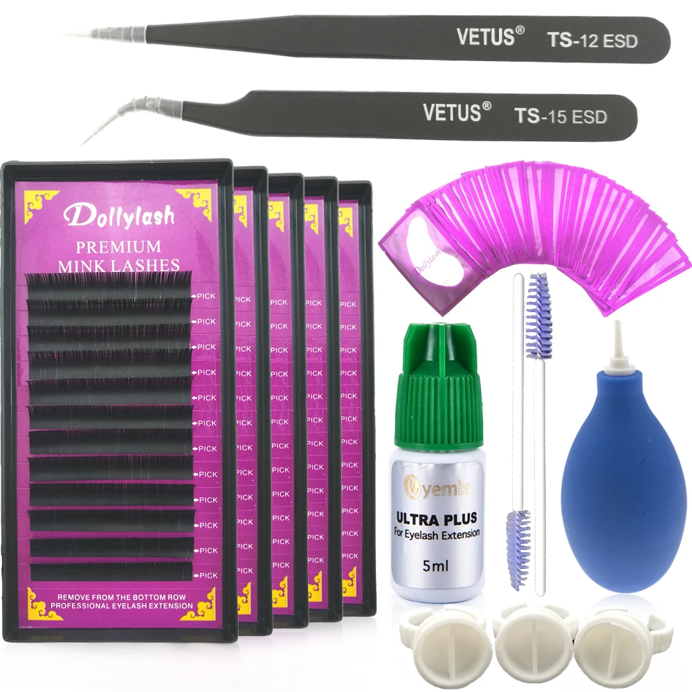 Dollylash Apply Single Eyelashes Extension Sets Lash Glue Tweezer Lint free Eye patch Kit Individual | Красота и здоровье