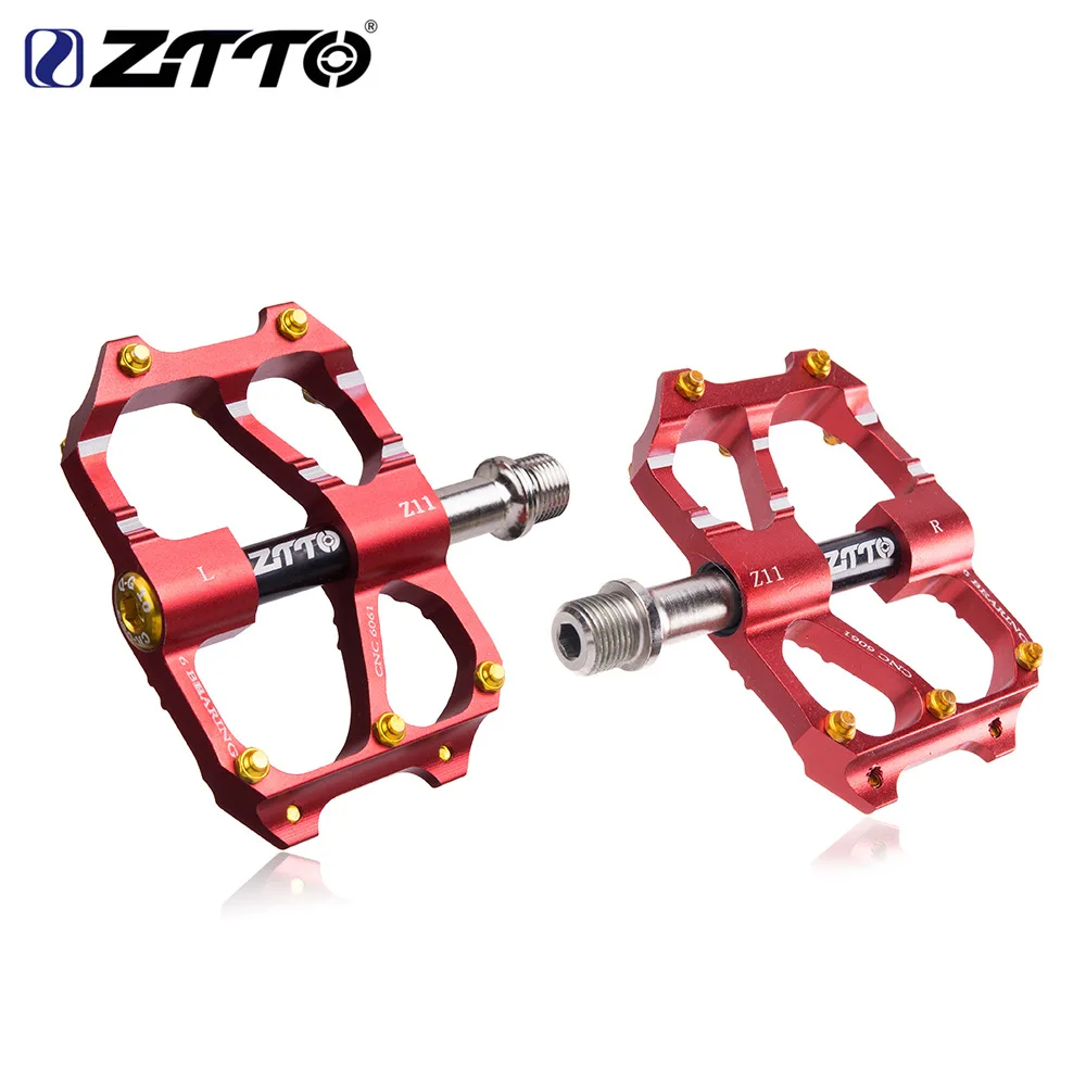 ZTTO MTB, алюминиевый сплав, Ультралегкая велосипедная педаль, сплав, полый, 4 подшипника, противоскользящие педали для горного велосипеда - Цвет: RED