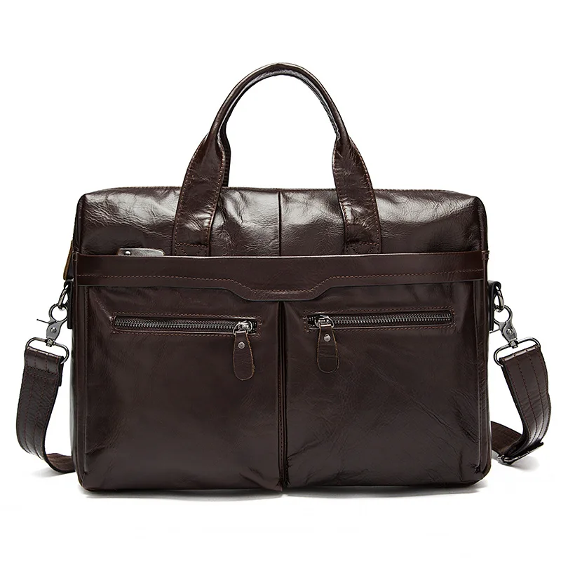 Genuine Leather Bag Casual Handbags Cowhide Men Crossbody Bags Men's Travel Bags Tote 14inch Laptop Business Briefcases Men Bag