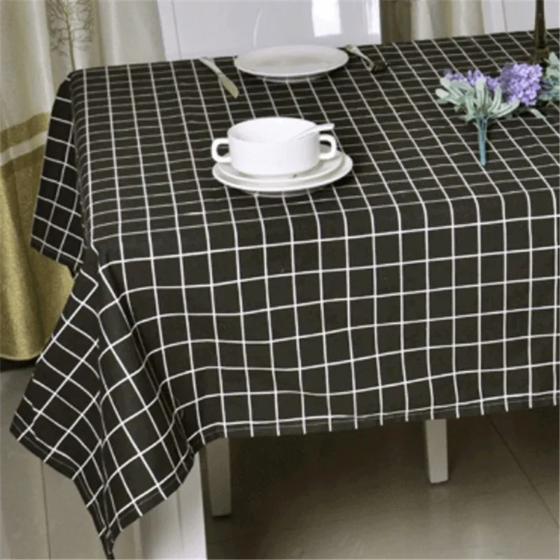 Nordic Tower Black Plaid Printed Decorative Table Cloth Cotton Linen Lace Round Tablecloth Dining Tapete For Kitchen Home Decor