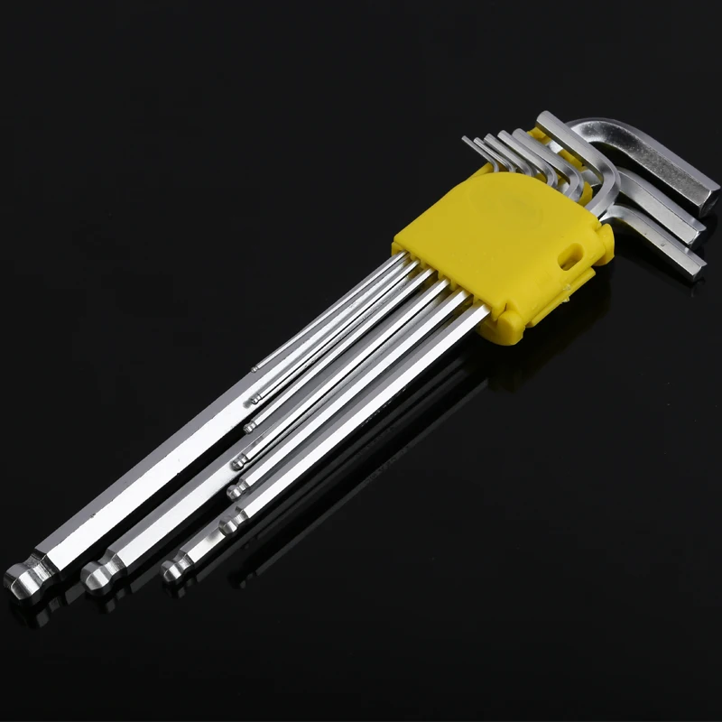 

9 Pcs Allen Socket Hex Key Hexagon Wrench Set 1.5mm-10mm Carbon Steel Torque Spanner Reinforced Toughen Metric Ball Ended Tool