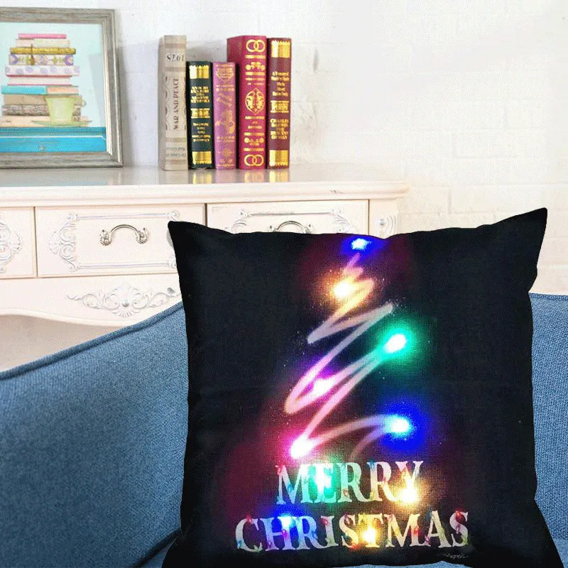 Luminous Christmas Cushion Cover LED Light Throw Pillows Cover For Sofa Home Car Xmas Decoration Deer Santa Claus Pillowcases - Цвет: 04