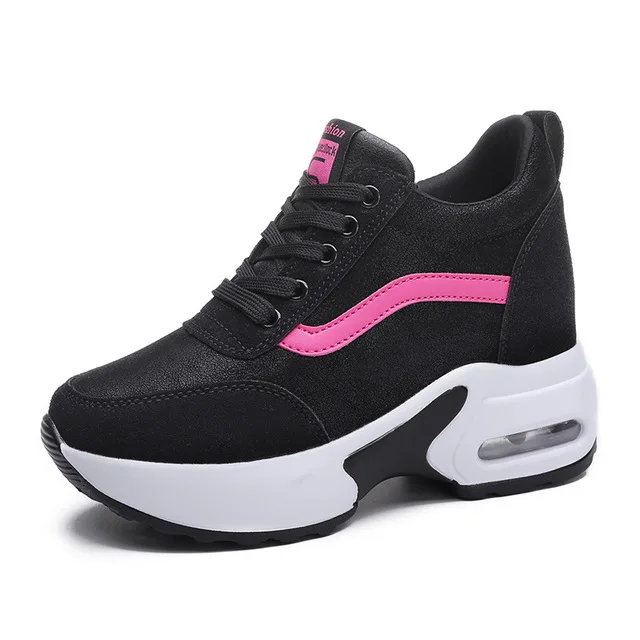 Ake ASIA/Женская обувь; mujer; сезон весна-осень; модная повседневная женская обувь из сетчатого материала; увеличивающая рост обувь на толстой подошве; обувь для отдыха на шнуровке; Zapatillas; A283 - Цвет: Z1026 black pink