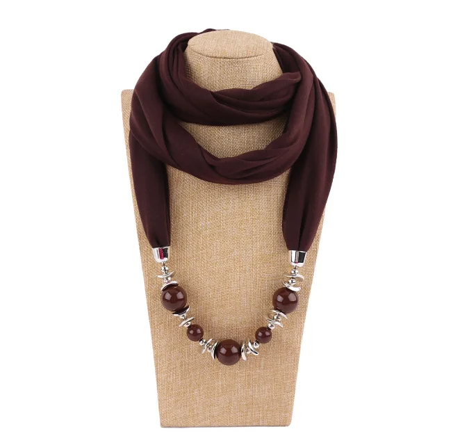 9 Colors Ethnic Unique Scarf Necklaces Resin Beads Pendant Neckerchief Statement Necklace Wraps Women Bohemia Necklaces Jewelry