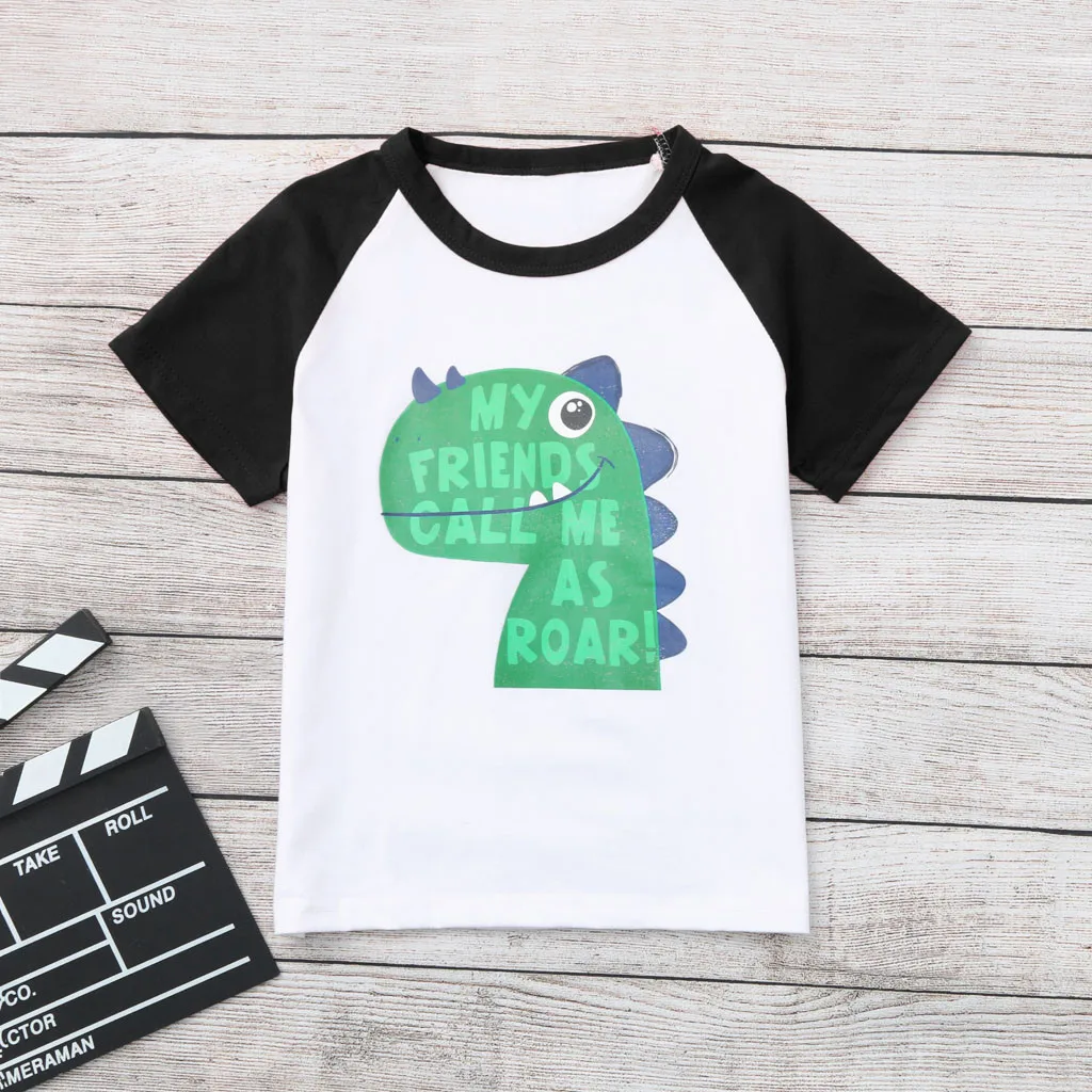

ISHOWTIENDA Baby Boys Summer T-shirt Clothes Children Kids Boy Girl Short Sleeve Letter Dinosaur Printed T-shirt Tops Clothes