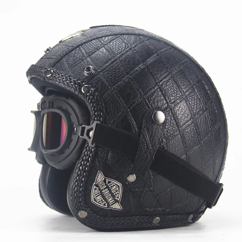 Skup Dorosłych skórzane kaski 3 4 kask motocyklowy wysokiej jakości rower chopper kask otwarta twarz rocznika motocros