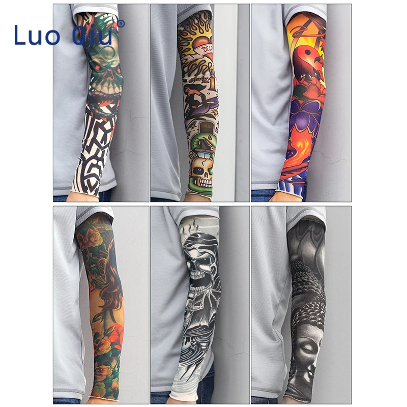 

2pc Cycling Sports Tattoo UV Block Cool Arm Sleeves Armwarmer Cover Sun Protection Skull Bike Bicycle Arm Warmer