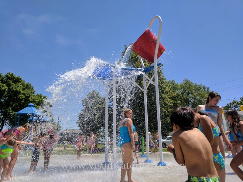 Resort hotel water park equipment fiberglass swimming pool spiral family tipping water bucket VISON WATERPARKS (5)