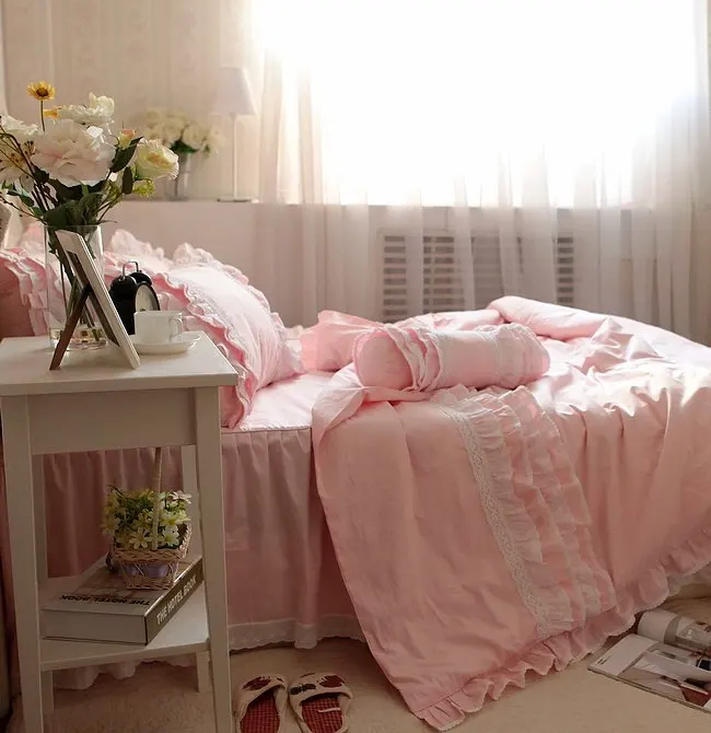 Вышивка Роскошный комплект постельного белья супер сладкая принцесса постельные принадлежности рюшами пододеяльник свадебное декоративное постельное белье Простыня Комплект - Цвет: Розовый