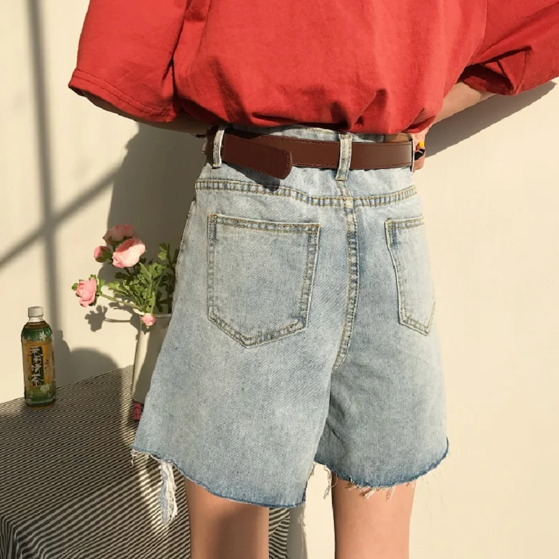 Корейские летние джинсы ulzzang, короткие, с дырками, необычные, новые, модные, свободные, женские, большие размеры, одноцветные, в стиле хип-хоп, шикарные, повседневные, bf шорты