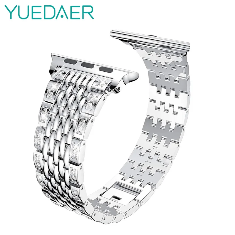 Yuedaer For Apple Watch 42mm 38mm Smart Watch Luxury Diamond Stainless Steel Solid Watch Band Strap Bracelets Replacement 