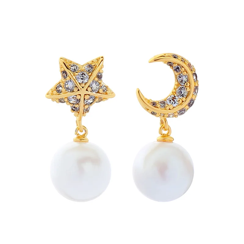 Uer 2019 Asymmetrical Jewelry Gold Color Copper Star Moon Indian Accessories Drop Earrings For Fashion Women me00211 | Украшения и