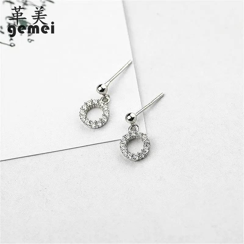 

Gemei 925 Sterling Silver Dangle Earrings Jewelry Round Shape Cubic Zirconia Pendants Drop Earrings For Women