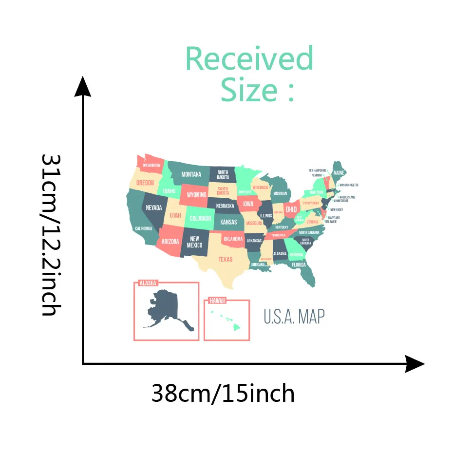 Pretty Color USA Map American States Map Wall Decal Kids Children's Art Vinyls Stickers Living Room Home Decorative Wallpaper (2)