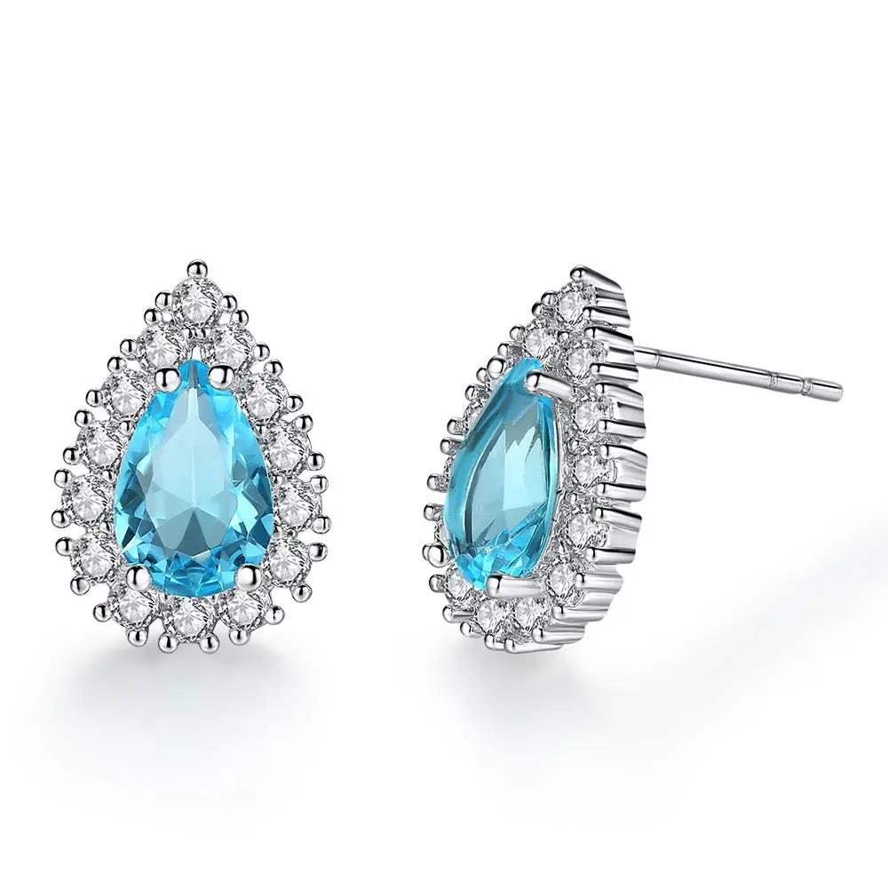 

Fashion Elegant Cute Blue Stud Earrings For Women Best Gifts Silver Color Bijoux Femme Jewelry New Arrival B312