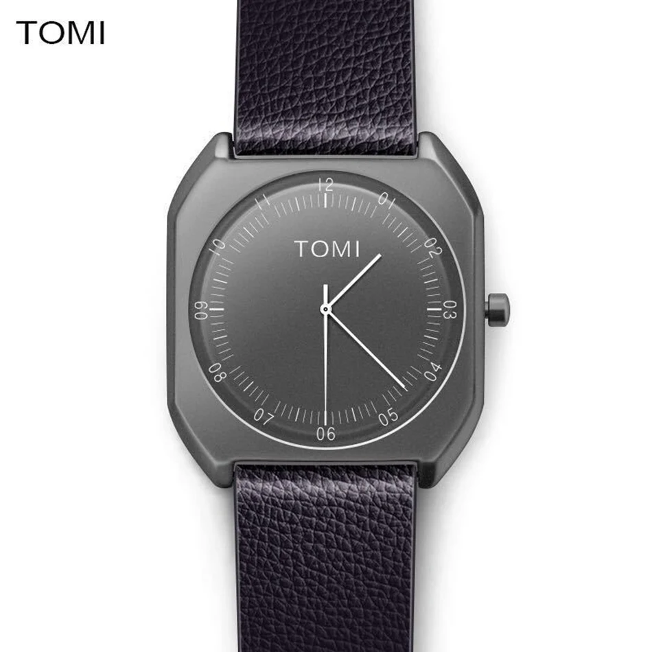 Tomi Brand Watches Man Fashion Leather Business Quartz Wrist Watch Luxury Black Simple Creative Desgin Clock Military Watch Gift