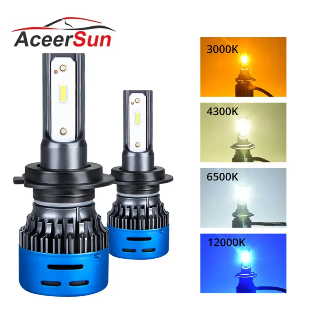 Aceersun H4 светодиодный H7 H11 лампы фар автомобиля 12V 24V HB4 HB3 H1 9005 9006 3000K 4300K 6500K 12000K 2 шт. K3