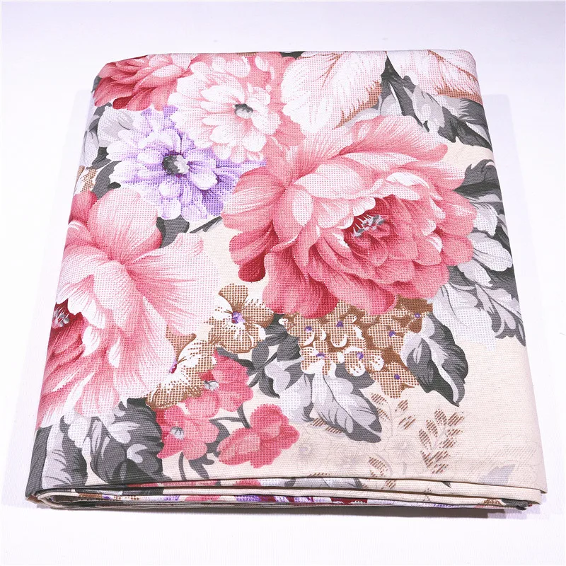 

HMS 100x240cm Cotton Canvas Fabric Material for Bedding Articles Table Cover Cushion Pink Peony Flower 8331-5