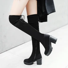 Г. новые женские ботфорты из флока пикантная Осенняя женская обувь на высоком каблуке со шнуровкой зимние женские сапоги Размер 33-43