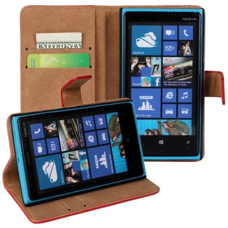 

Genuine Leather Case for Nokia Lumia 920 Case Flip Stand Design Phone Back Cover Wallet with Card Slot Black Brown White