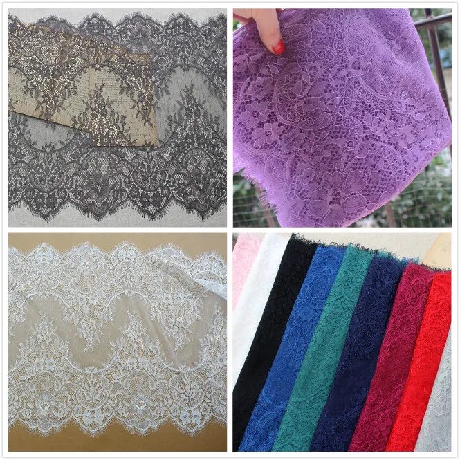 

13Colors High Quality Eyelash Wedding Dress Lace Voile Fabric DIY Handmade Material Evening Dress Fabric Width 42cm 3M/Piece