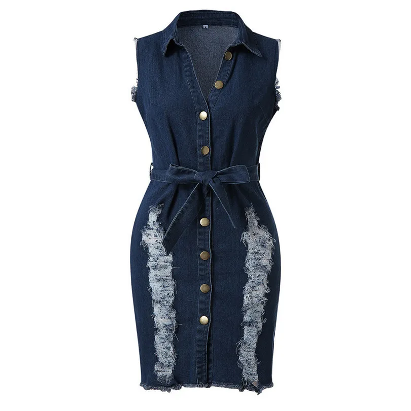 New Women Summer Plus Size Button Down Denim Sexy Dress Ladies Lace Jeans Long Shirt Dress Bohemian Beach Holiday Daily #4A30 (13)