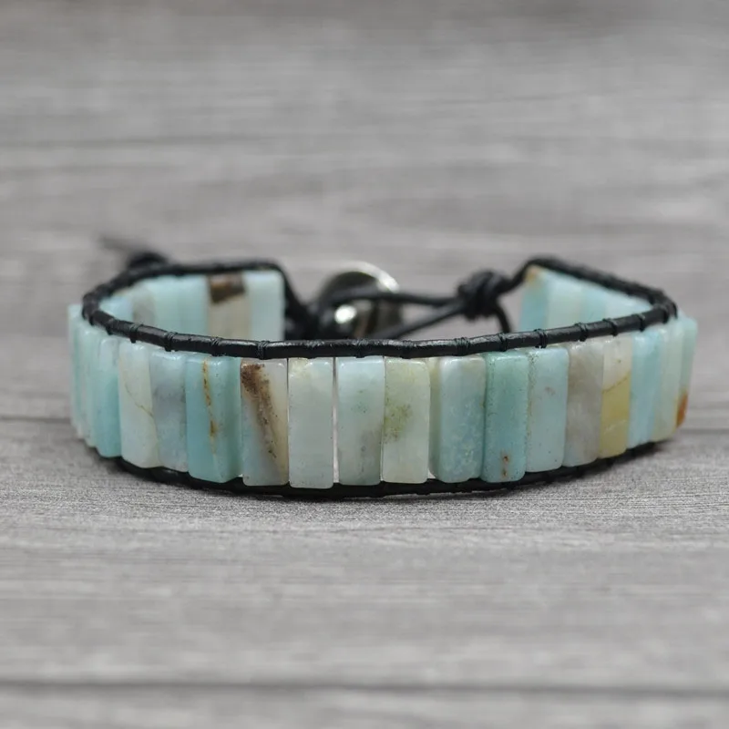 

youling 2019 New Fashion Leather Wrap Wax Thread Bangle for Women Men Jewelry Bracelet Handmade Natural Stone Bracelet