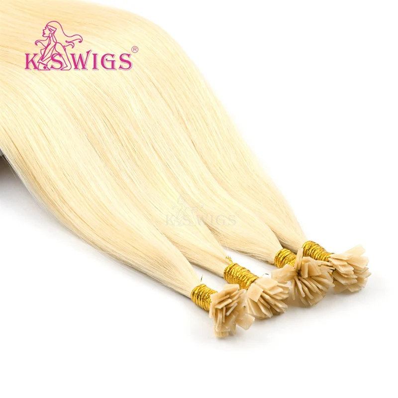 K.S парики 1 г/локон 24 ''прямые двойные нарисованные предварительно скрепленные с плоским кончиком Remy человеческие волосы для наращивания капсулы кератиновые накладные волосы