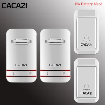 

CACAZI Wireless DoorBell No Need Battery Led Light Doorbell Waterproof Kinetic Electronic Door Bell Push 2 Button 2 Receiver