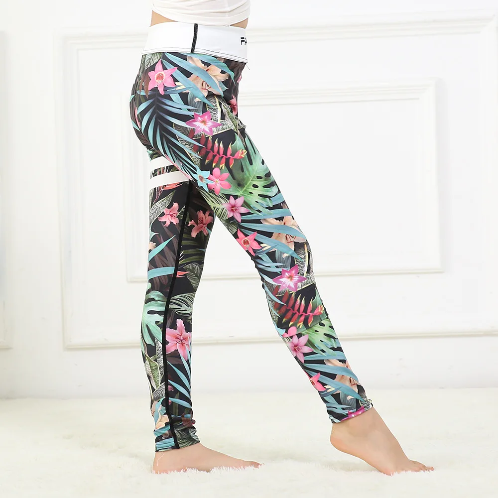 Леггинсы детские с принтом листьев зеленых пальмовых листьев|print yoga pants|yoga pantslegging