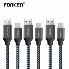 3 шт. FONKEN Micro USB кабель Quick Charge кабель 2128AWG QC3.0 QC2.0 2.4A Быстрая зарядка нейлоновый Плетеный для мобильного телефона кабель для передачи данных