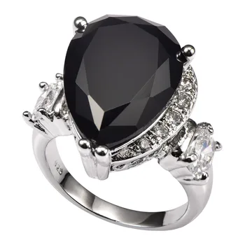 

Shiny Black onyx With Multi White Crystal Zircon 925 Sterling Silver Ring Factory price For Women Size 6 7 8 9 10 11 F1497