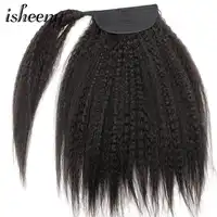Isheeny Kinky Straight Brazilian Remy Human Hair Clip in Ponytail Hair Extensions Natural Black Ponytail