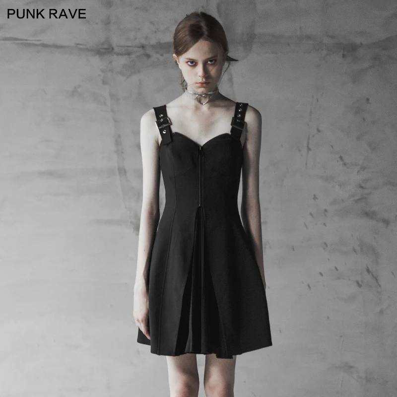 

2018 Summer Punk Rave Backless Party Club Sexy Gothic Small A Pendulum Chiffon Pleated Women Dress OPQ303
