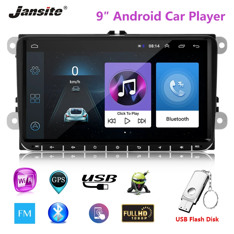 Top Jansite 9" Car Radio Android 8.1 Player For Volkswagen Golfplus (2008-2013) Polo 2010 Touch screen GPS Navigation Bluetooth FM 0