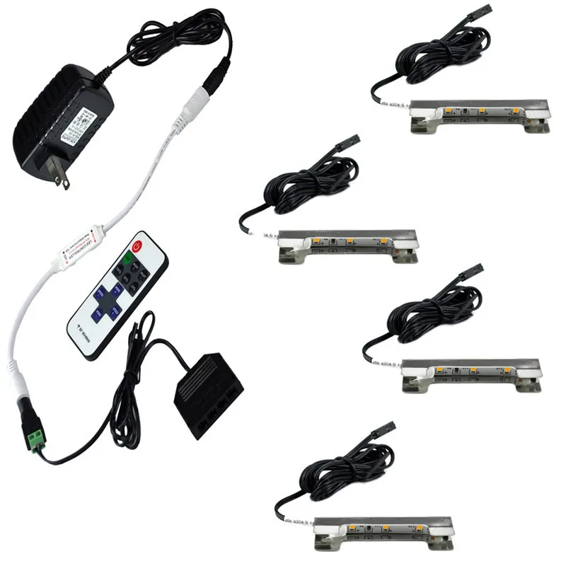 LED Lamp Kit for Glass Edge Shelf Back Side Lighting Using Flexible Cable and Clip with RF Remote Control 4 Lights AC/DC Adapter LED Lamp Kit for Glass Edge Shelf Back Side Lighting Using Flexible Cable and Clip with RF Remote Control 4 Lights AC/DC Adapter
